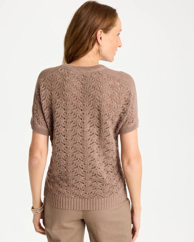 Sequin Pointelle Pullover - image 3